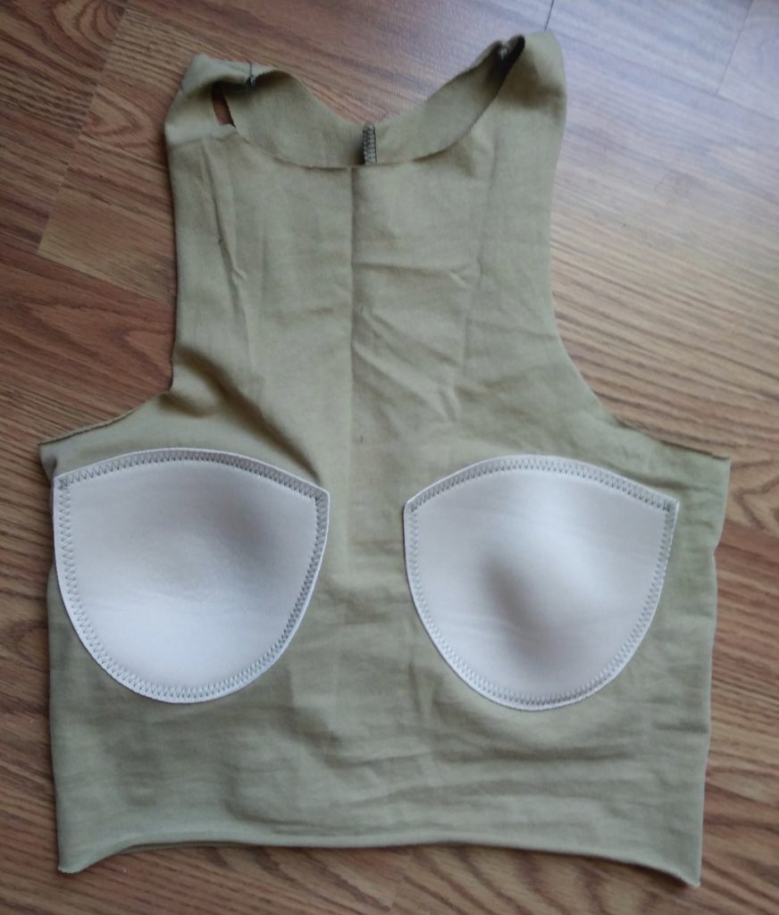 The internal pattern piece assembled with the bra cups.